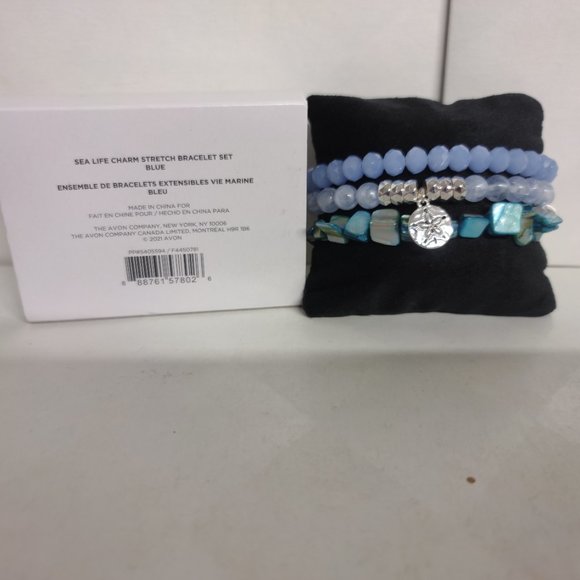 Sea Life Charm Stretch Bracelet set (Shades of Blue and Silvertone) 3pc set - Picture 8 of 8